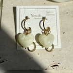 【No. 45　ホワイト　大ぶりハート×フープ×ゴールド　】ハートピアス　ゴールド　フープピアス　フープイヤリング　大人ハートアクセサリー　