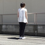 ハーフリネンのテーパードパンツ   黒