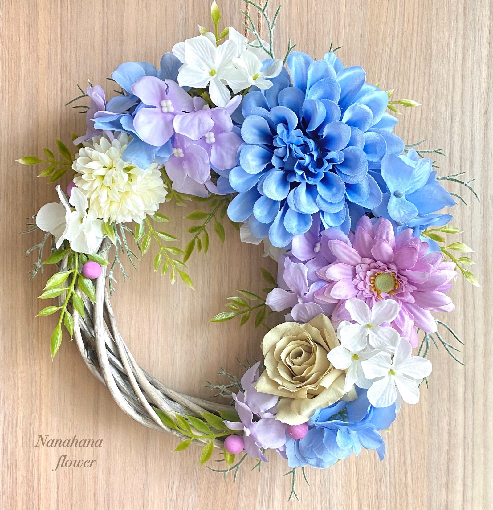 6月の紫陽花たっぷり爽やかフラワーリース 約26cm 玄関リース