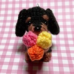 【送料無料】ダックスフンド (約6cm) あみぐるみ　チューリップ　お花　犬　キーホルダー