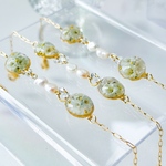 【チラ見したくなる♡】上品 ブレスレット 淡水パール 水色 ブルー 花 レジン アレルギー対応 アジャスター付き 夏