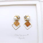べっ甲調&ビジュー＊べっこう色ピアス
