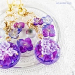 お花が揺れる、紫陽花ゼリーのキーホルダーとチャームセット(ハンドメイドバッグチャーム/フェイクスイーツ/ケーキ/食品サンプル/樹脂粘土/レジン/ガラス)