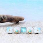 夏限定｜美濃焼×ガラス×ターコイズの5粒セットピアス・イヤリング｜爽やか花アクセサリー 海