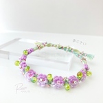 【受注製作】ピンクパープルの紫陽花＊大粒の葉っぱ＊花かんむりブレスレット＊フラワーミサンガ＊刺繍糸＊ビーズ＊あじさい