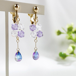 紫陽花のしずく イヤリング・ピアス  スワロフスキー  チェコビーズ 〈シルバー ゴールド〉 〈あじさい 雫 透明感  春夏 サージカルステンレス 金属アレルギー対応 〉