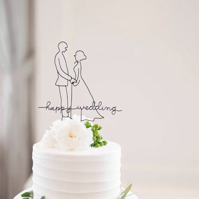 ウェディングケーキトッパー　結婚式　シンプル　ワイヤークラフト　ワイヤーアート