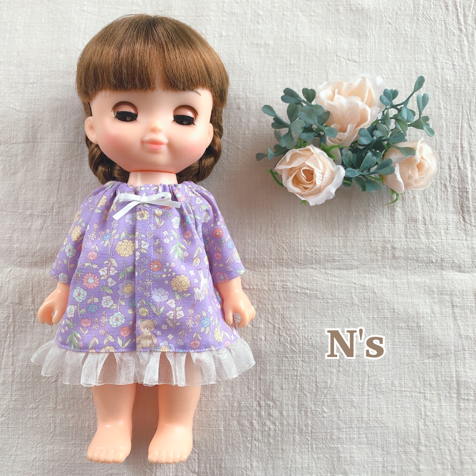 袖付き♡チェックのスカイブルーワンピース ソラン♡メルちゃん