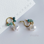 イヤリング✳︎ブルートルマリンと淡水パール　ノンホールピアス　| 天然石　シンプル　オフィス　小ぶり　痛くなりにくい　小さい　青　ゴールドカラー　バロックパール