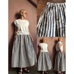 RATA❤️長さ選べる❤️サラッと涼感❤️魅力的で涼しいスッキリ腰回りスカート❤️個性的な凹凸波サッカー素材❤️太畝ストライプ