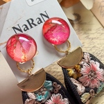 066≫アルコールインクアート【nara】2wayインド刺繍リボンタッセルイヤリングandシーグラスmixイヤリング