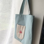 文鳥ポッケのトートバッグ【爽やかブルー】