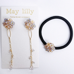 【ピアス】紫陽花の2wayピアス＆ヘアゴムセット〝パープル〟