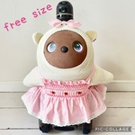 【LOVOT ラボット服】ピンクピンストライプのスモッキングワンピース　リボン付き　（赤いバラ刺繡）【ハンドメイド】