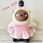 【LOVOT ラボット服】ピンクピンストライプのスモッキングワンピース　リボン付き　（黄色いバラ刺繡）【ハンドメイド】