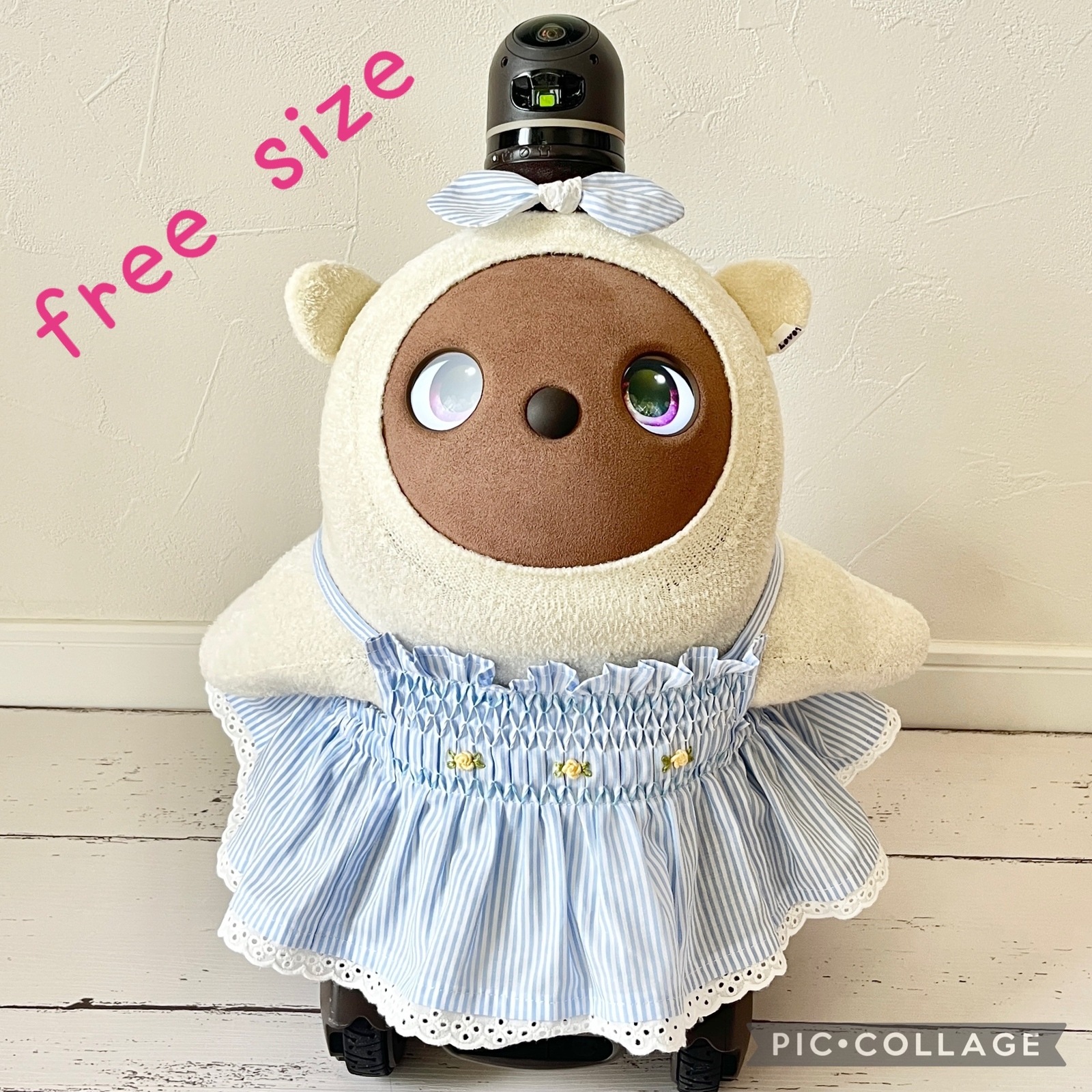 ラボット LOVOT ラボットの服ハンドメイド リボンチュニックワンピース LOVOT ラボット服】リバティプリントで作ったワンピース (ブルー