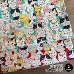猫柄 生地 布 ニャンコミックス オックス コットン100% 50cm単位販売 商用利用可 上品 花柄 商用利用可 ねこ柄 ネコ おしゃれ 個性的 かわいい ヌノズキ ニャンコミックス50cm