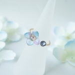 フォークリング 紫陽花 ビジュー 青 ブルー 花 シンプル 初夏 あじさい ajisai 透明 クリア 6月 7月 プレゼント  誕生花 浴衣