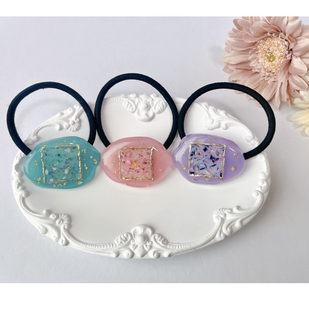 ハンドメイドレジンヘアゴム【B1102】 a181 ) レジン ヘアゴム