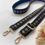 【送料無料】インド刺繍リボンのショルダーストラップ（ブラック×ゴールド）／カバンテープ使用