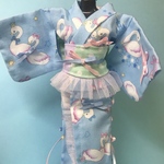 SALE27cmドールサイズ＊スワン柄⭐︎ゆめかわゆかた＊ブルー　青　水色　着物　浴衣
