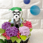 梅雨の日に… 【フェルトの花と粘土犬】　(紫陽花とシュナウザー)［インテリア 飾り］ 