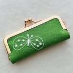 ミナペルホネン　がま口印鑑ケース　ちょうちょ　green はんこ　ハーフバースデー