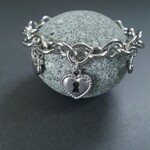 [1pcs] オールステンレス製 ドロップチェーン ロックハート ブレスレット シルバー 無メッキ 金属アレルギー対応