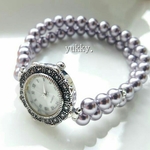 【再販】♪人気♪<受注制作>スワロフスキーパール(モーブ)♪ブレス時計