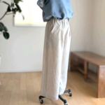 ✽脚長美脚に見えるハイウエスト綺麗目ワイドパンツ✽フレンチリネン✽生成り✽