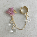 雨露の紫陽花(赤紫/ゴールド)イヤーカフピアス/イヤリング