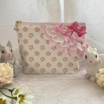 プチローズとトリプルリボンポーチ ピンク系  Rose 