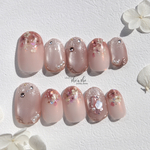 aurora pink × 押し花グラデ ネイルチップ / ピンク オーロラ 花 ネイル うるうる ちゅるん 夏 マグネット キラキラ グラデーション ネイルチップオーダー 