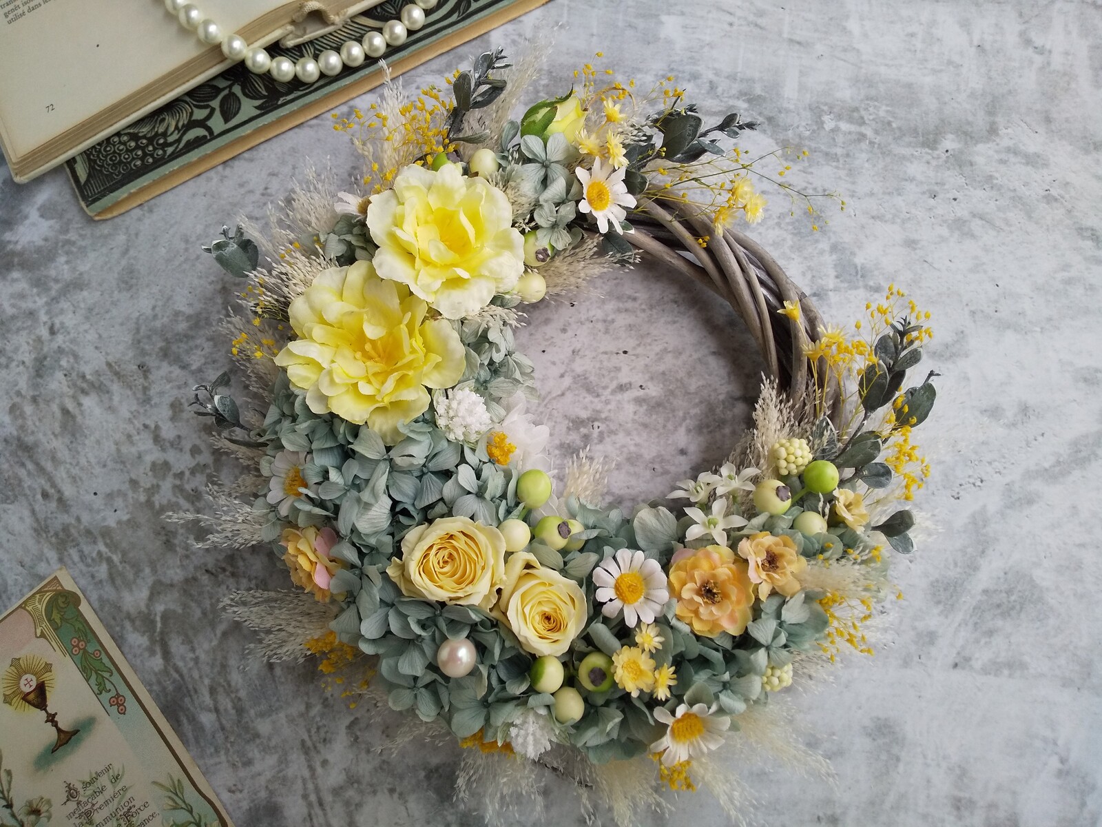 大量入荷 ⁿᵉʷ⚘.。Jolie botanique＜grâce＞＊紫陽花リース＊ハーフ フラワー・リース