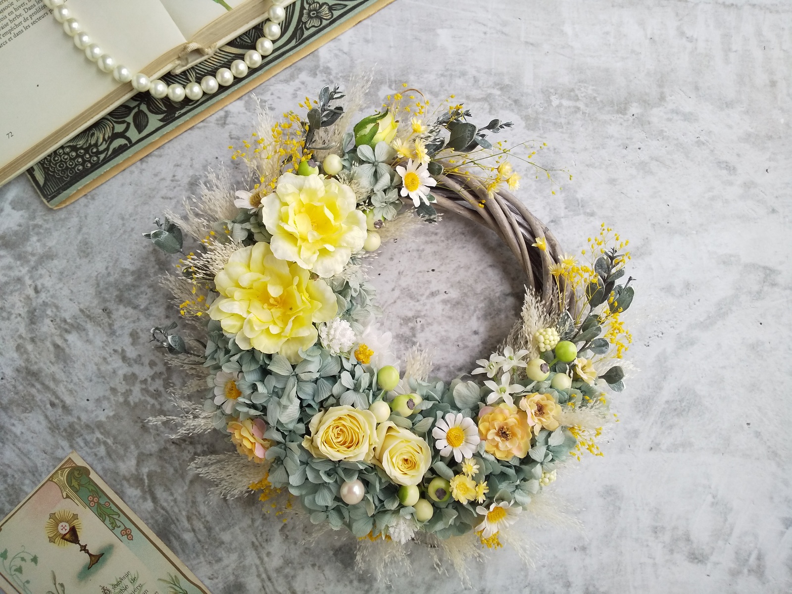 数量限定】紫陽花リース（パープル）紫陽花 リース 布リース