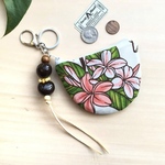 ハワイアンバッグチャーム★コインケース&キーホルダー★ハワイ生地 プルメリアクリーム