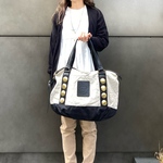 大人かっこいいボストンバッグ＊M＊コットンリネン＊フランス軍＊A4サイズ対応