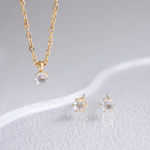 レインボームーンストーンの一粒ピアスとネックレスの2点セット　６月誕生石　３ｍｍ　サージカルステンレス　金属アレルギー　小さい　小粒　ゴールド　シルバー　天然石　シンプル　透明感　誕生日　プレゼント