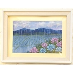 和紙ちぎり絵『水田と紫陽花』葉書サイズ原画