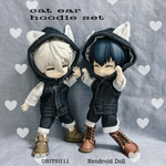 オビツ11 ねんどろいどドール対応　ストレッチデニム（濃紺）のねこ耳フードパーカーセット