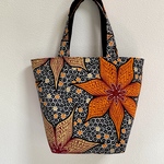 【アフリカ布】ころっと可愛い小型トートバッグ＊オレンジとベージュの花＊華やかでお上品✨