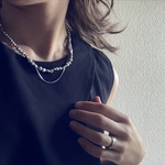 ーシルバーパールレイヤードネックレスー　サージカルステンレス　パールネックレス　ネックレス　チェーンネックレス　アレルギー対応