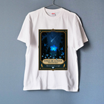 星空香水瓶ラベル・青い花とダイヤと蝶々 Tシャツ WHITE（men&women）