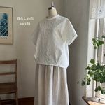 クラウドシャツ　半袖　コットンキャンブリック　小手毬刺繍　オフホワイト　　　＊暮らしの店sacchi＊