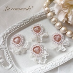 ハートがかわいいレースとビーズ刺繍の耳飾り♡ピンク