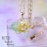 3段階♡色が変わる♡蓮の花のネックレス(ディップアート)タイガーアイ
