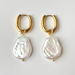 ネックレスにもなる♪3way選べる金具&チェーン淡水パールのフープピアス　フープイヤリング　バロックパール　しずくパール　コインパール　淡水パールネックレス　大ぶりピアス　大ぶりイヤリング　太フープ　