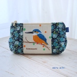 【鳥シリーズ】カワセミ刺繍ポーチ｜野鳥モチーフ　maru_miki_