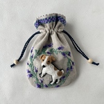 ふっくら犬の手刺繍　ミニ巾着　ジャックラッセルテリア
