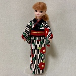 リカちゃん　着物　黒・矢絣x椿